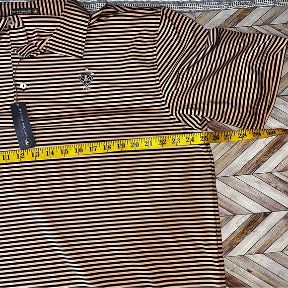 Peter Millar Summer Comfort Peach Navy Striped Performance Golf Polo Shirt - Picture 9 of 10